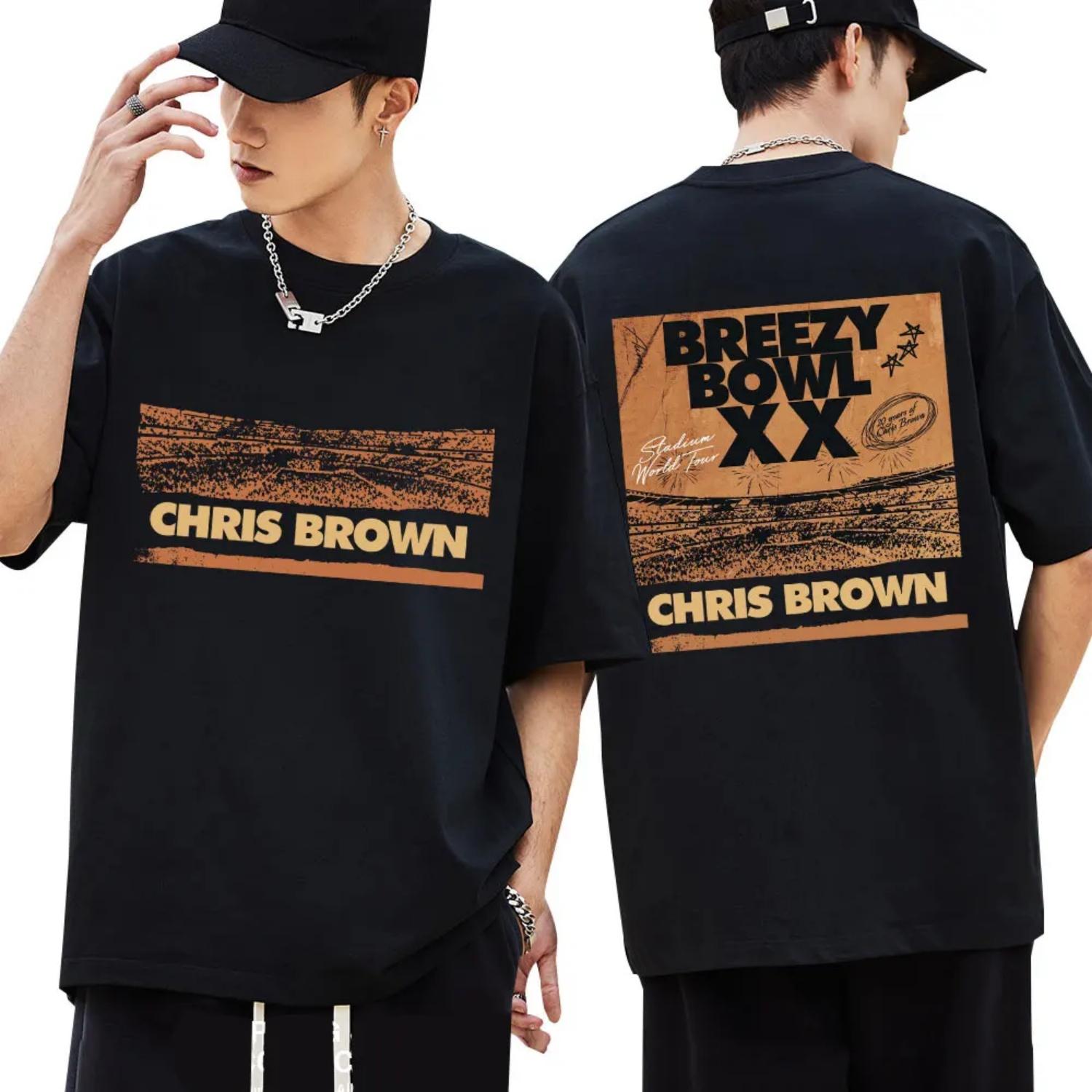 

Rap Singer Chris Brown Tshirt Breezy Bowl XX Tour Hip Hop Vintage T-shirt Oversized 100% Cotton Men Tees Streetwear S чёрный