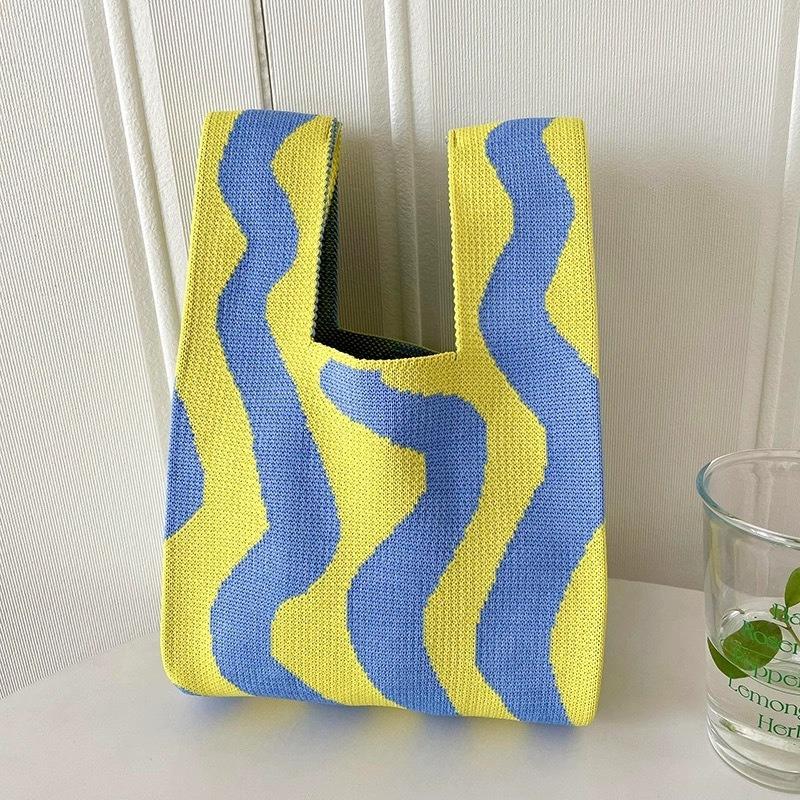 Square Rhombus Rhombus Stripe Geometric Knitted Gift Bag Handbag Handbag Handbag Tote Bag