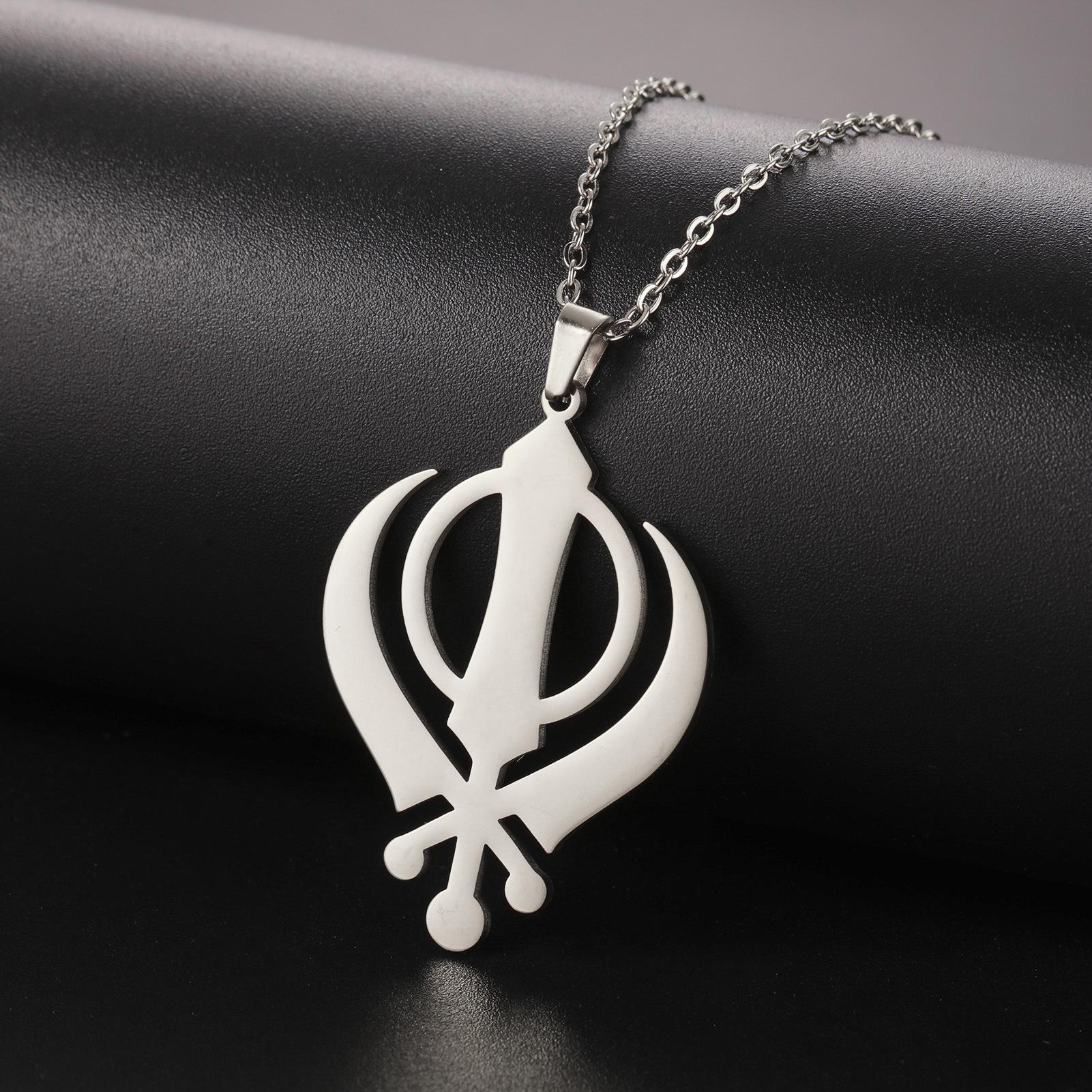 Jeshayuan India Khanda Pendant Necklace For Men Stainless Steel Sikhism Symbol Amulet Jewelry Gift 45CM