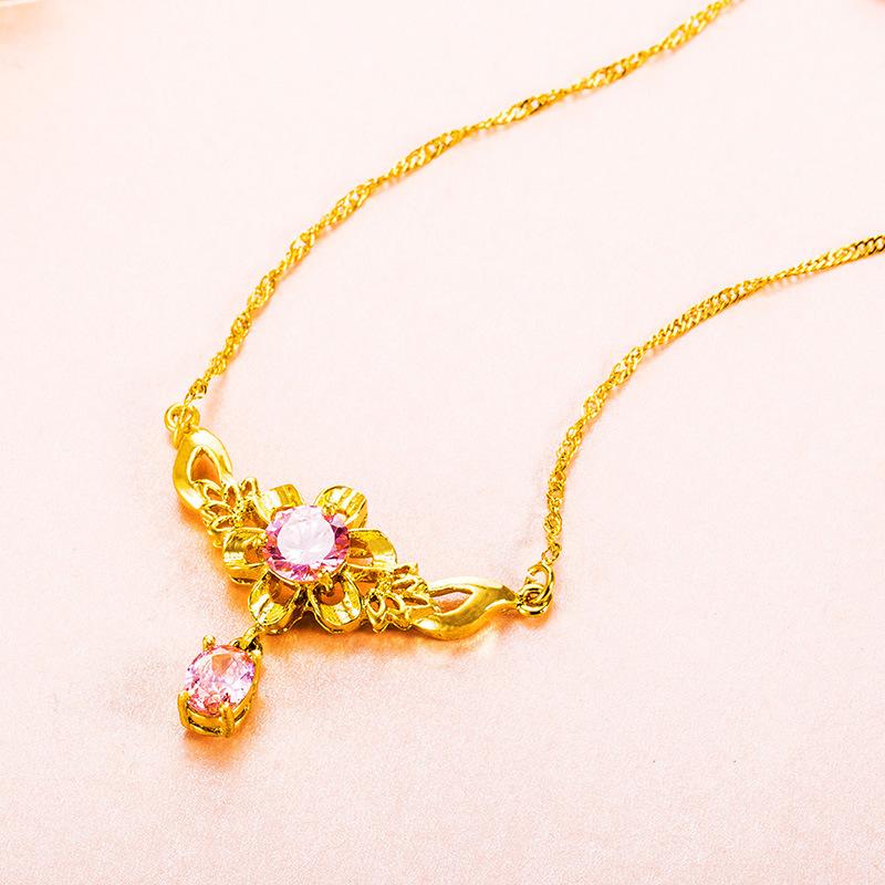 Amethyst Zircon Gold-plated Sunflower Necklace for Women, Gold Gemstone Pendant, Sand Gold Clavicle Necklace for Girls