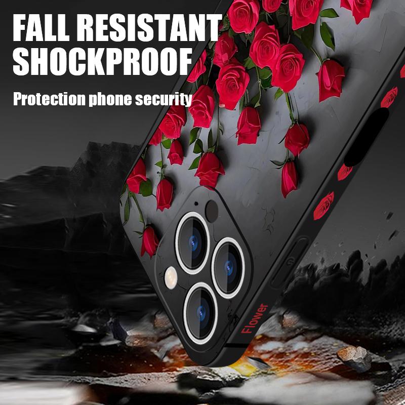 Étui Cordon Motif Fleurs Roses Rouges Pour iPhone 17 Pro Max Funda iPhone 16 15 14 13 Pro Max 11 16E 17E Coque Souple en Silicone