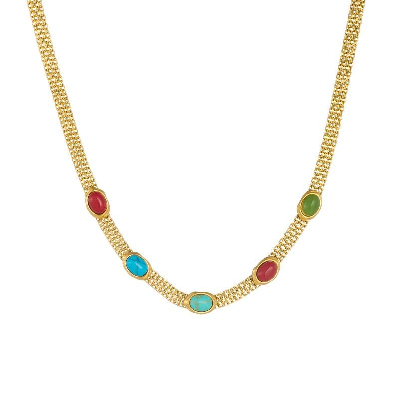 Gold Multicolor Stone Necklace Dainty Choker For Women