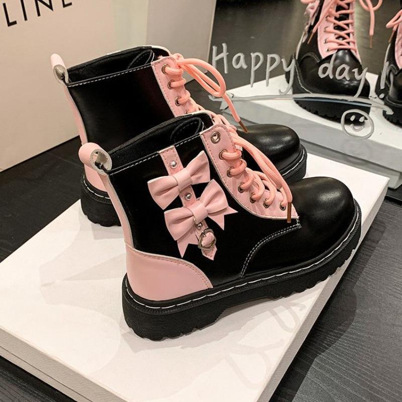 Autumn New Martin Boots Thick Heel Fashion Locomotive Boots with Skirt Small Boots Bow