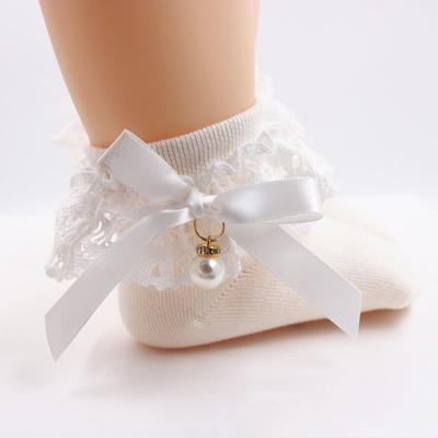 Baby Mädchen Prinzessin Spitze Rüschen Socken Retro Rüschen Perlen Schleife Socken Süße Kinder Baumwolle Kurze Socken