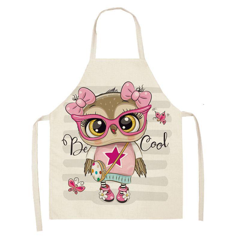 Owl Sleeveless Chef Apron Linen Floral Print Kitchen Decoration Apron Women'S Home Cooking Baked Waist Bib