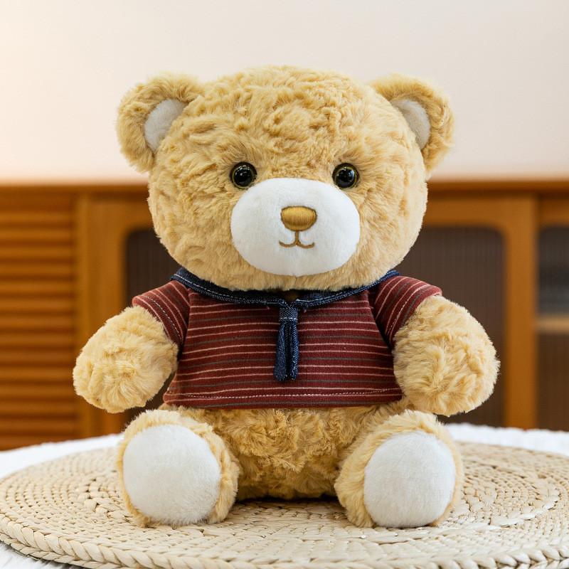 Cute Cartoon Bear Plush Toy With Striped Short Sleeved Decor For Kids Girls Birthday Gift