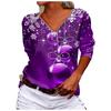 Women's Fashion Casual Snowflake Print Long Sleeve V-neck Zip T-Shirt Top