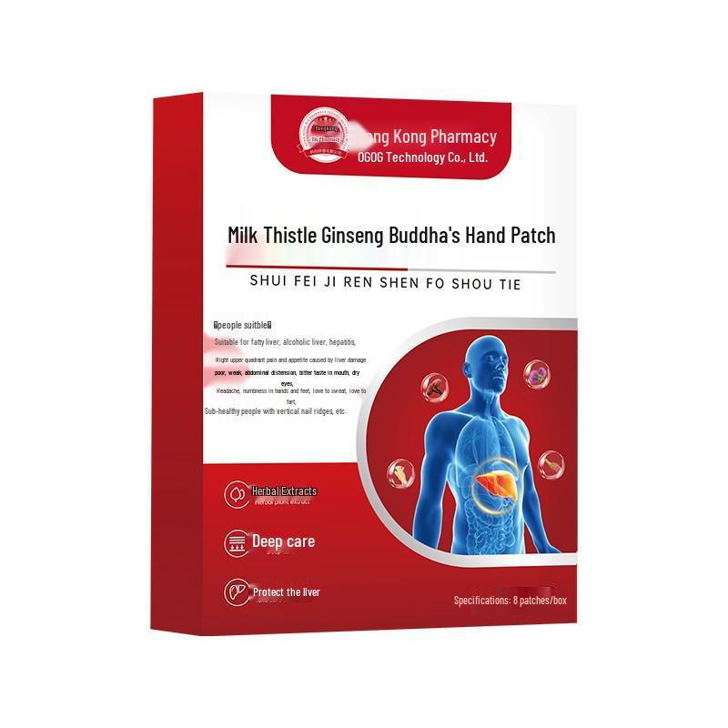 Plaster ziołowy wspierający wątrobę z Hongkongu: Ostropest plamisty, Żeń-szeń, Cytron, Piołun, Punkty akupunkturowe i Moksybucja