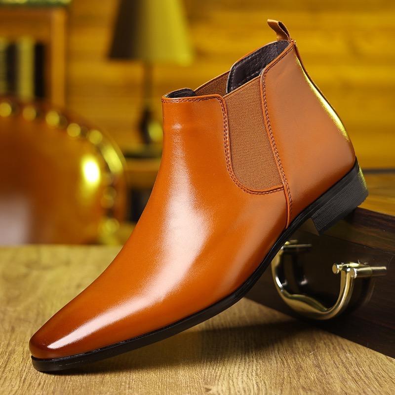 Men's Chelsea Boots Fashion Business Casual Dress Leather Platform Boots Luxury Wedding Shoes Botas