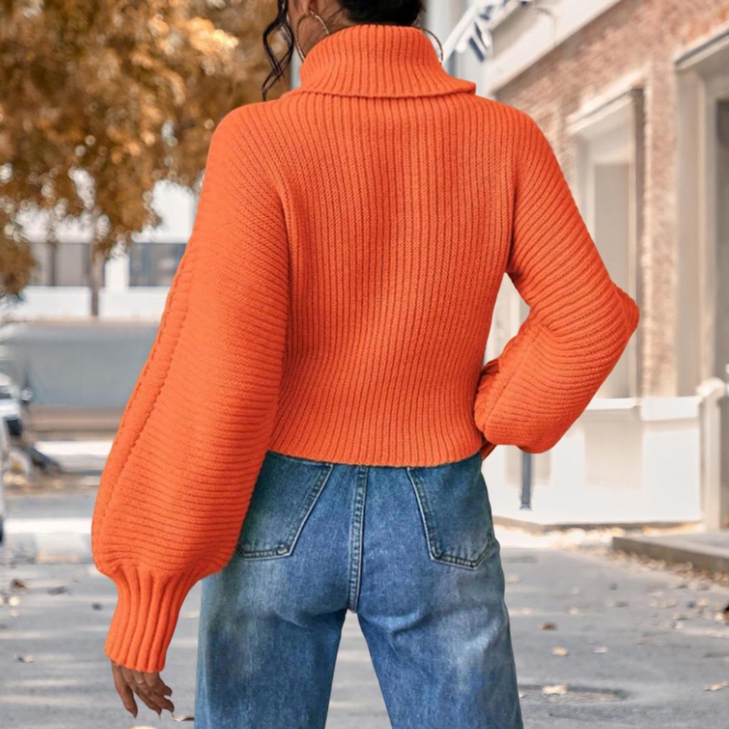 Women's turtleneck sweater long-sleeve loose oversized chunky knit pullover