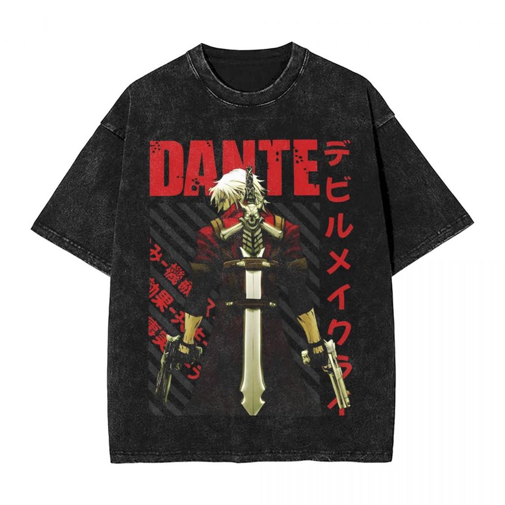 Washed T Shirts DMC Devil May Cry Demon Brothers TShirts Harajuku Streetwear Cotton Graphic Tops Tops Tees Men Women