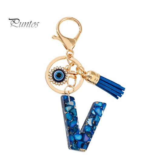 Durable Keychain Charm Blue Series Pendant, Initial Letter Key Chain with Eyes Keyring Tassel Design, A-Z Holder for Bags Backpacks Cars Accessories