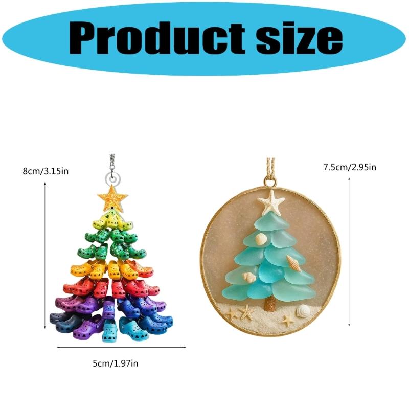 4PCS Durable Acrylic Christmas Hanging Decorations 2D Flat Design Christmas Tree Ornament for Indoor Decoration
