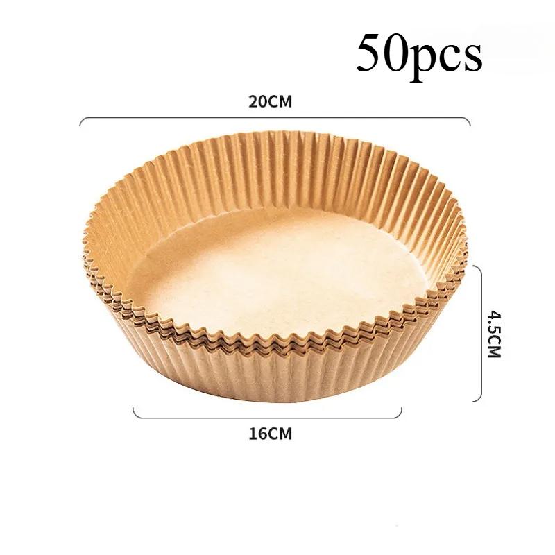 50/100 STÜCKE Air Friteuse Einwegpapier Quadratisch Rund Backpapier Grillplatte Antihaft-Matte Küchenofen Ölabsorbierendes Papierwerkzeug