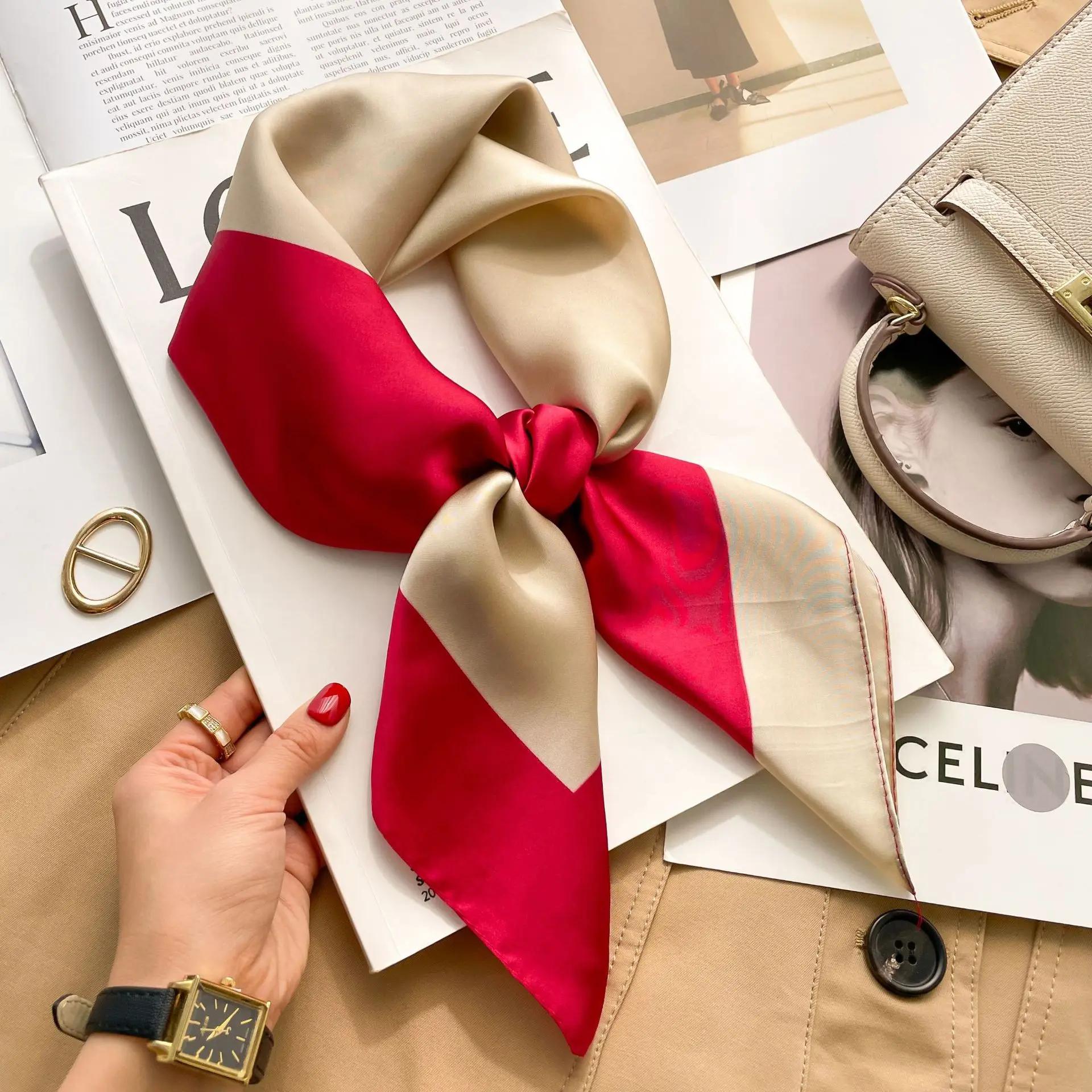 

Luxury 2025 Plaid Print Square Silk Scarf for Women Hijab Hair Bands 70cm Neckerchief Female Satin Shawl Ribbon Headband