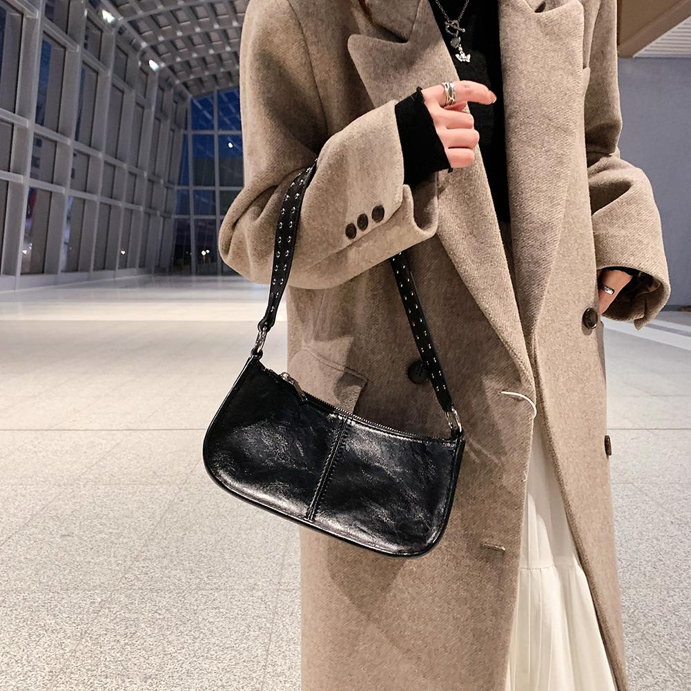 Vintage PU Leather Bag For Women Shoulder Bag Zipper Underarm Bag With Adjustable Strap Y2k Hobo Crossbody Sling Stylish Purse