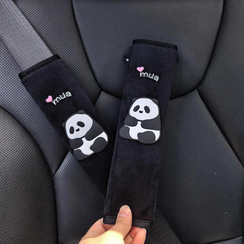2pcs Cute Panda Car Seat Belt Shoulder Cover Safety Belt Cover Anti-stranglehold Interior Accessories Creative Safety Belt Cover