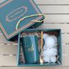 Nordic Ceramic Couple Mug with Lid and Spoon - Stone Pattern Gift Cup for Company Events