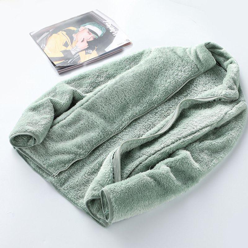 Loose and Velvet Zipper Turtleneck Coat Loose Fleece Zipper Turtleneck Coat