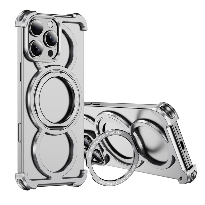 Metal Frame Magsafe 360 Rotate Holder Aluminum Phone Case For iPhone 13 14 15 16 Pro Max Plus Wireless Charging Shockproof Cover