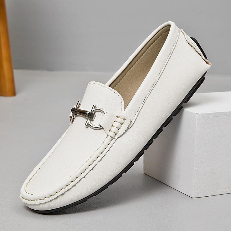 Fashion Metal Buckle Leather Loafers Casual Slip On Men Casual Shoes Gentleman Formal Dress Shoes Leisure Walk Business Flats Moccasins