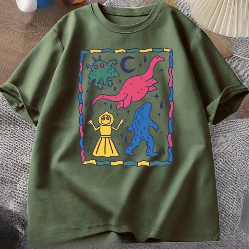 Colorful Cryptids T Shirt Unisex Women Cute Animal Printed Tshirt Casual Cotton Round Neck Tshirt Harajuku Streetwear Clothes Tops