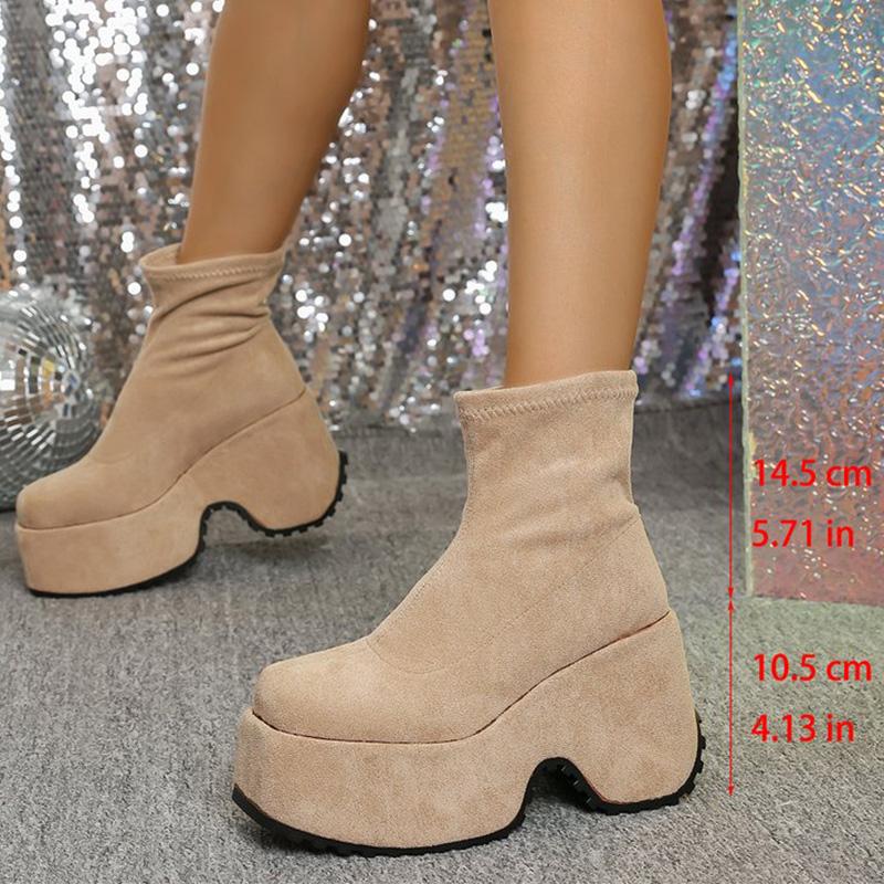 Fashion 2025 Fashion Soft Faux Suede Wedges Boots Women Solid Color Platform Ankle Boots Woman Casual Slip On Chunk Heel Booties Mujer