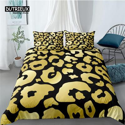 Luxury 3D Golden Leopard Print Home Living 2/3Pcs Comfortable Duvet Cover PillowCase Bedding Set Queen and King EU/US/AU/UK Size