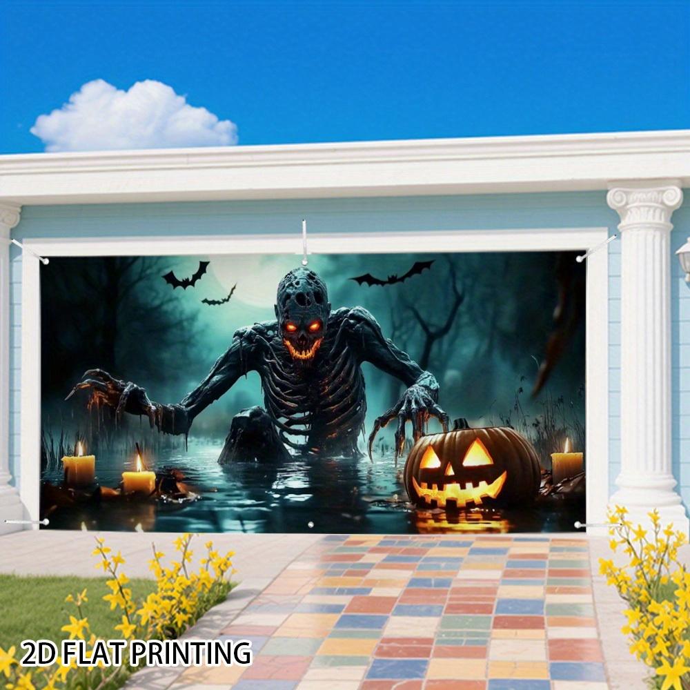 2D banner 1 piece, Halloween zombie in moonlight garage door cover, Halloween decorations, Halloween decorations