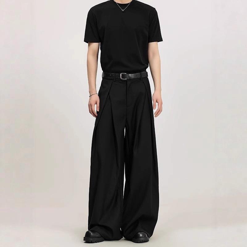 Three-dimensional Pleated Wide-leg Pants Acarton Loose Design Pants Silhouette Non-ironing Casual Straight Trousers Men and Women