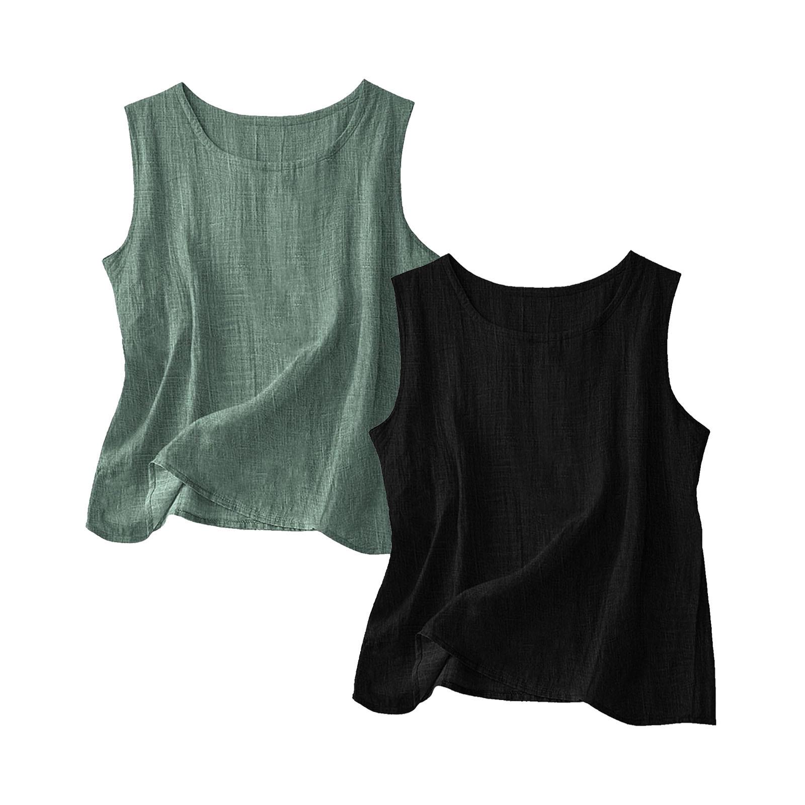 

Women Sleeveless Tank Tops 2 Pack Crew Neck Relaxed Fit Lightweight Casual Basic Blouses for Everyday Wear S