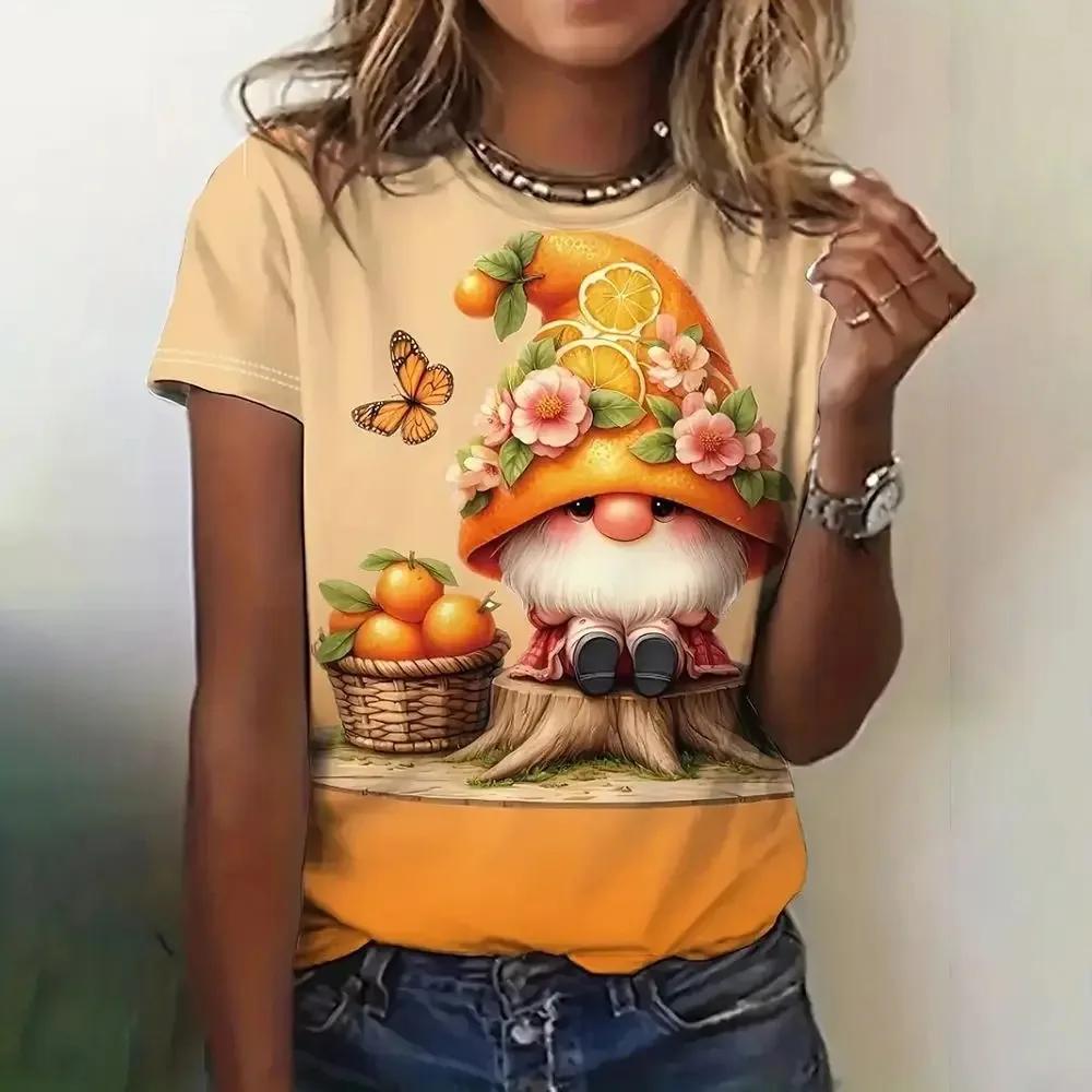 Plus Size Women's T-Shirts Christmas Snowman Print O-Neck Women's Fashion Tops Short Sleeves Sports T-Shirts Streetwear New