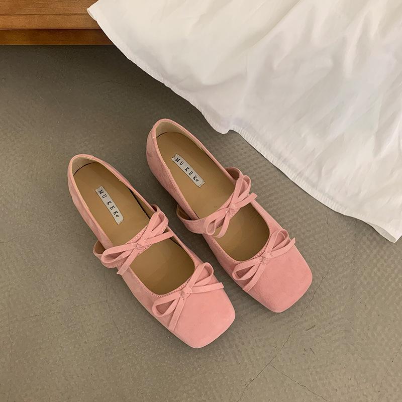 

Французские туфли-балетки на скрытой платформе с двойным бантом, женские весенне-осенние новые модели 2025 года, с юбочным темпераментом, фея-ледишуз 40 розовый
