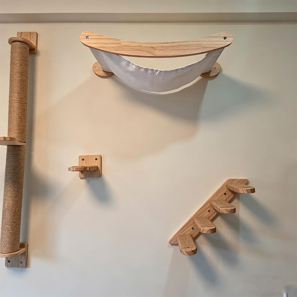 1 Piece Wall-mounted Cat Climbing Rope Solid Wooden Pedals And Sisal Rope Kitten Training Claw Grinding Indoor Cat Furniture