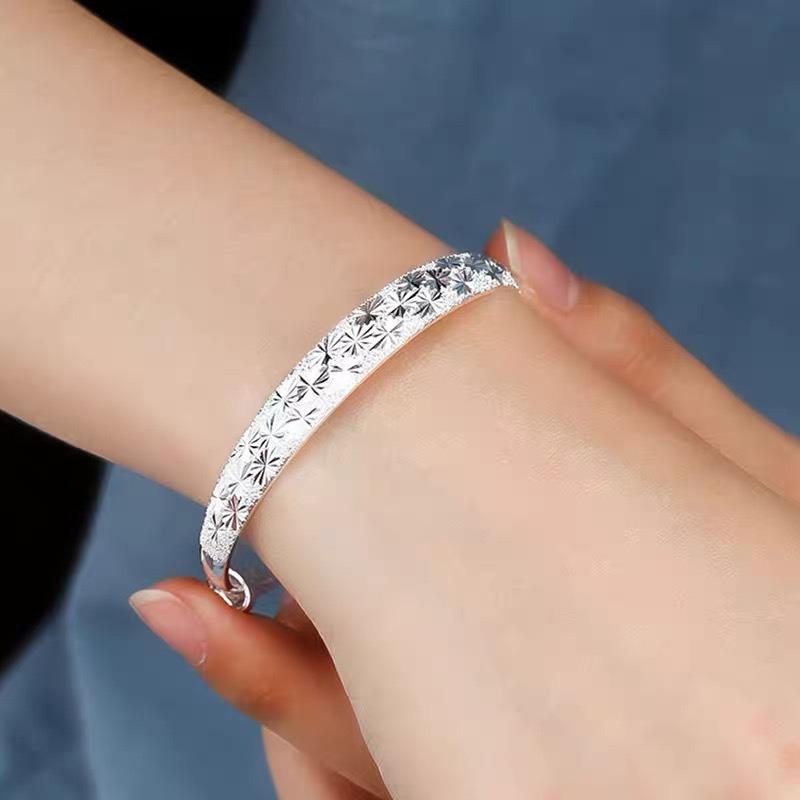 Original 925 Silver Charms Bangles For Women Luxury Design Sparking Gypsophila Star Bracelets Party Wedding Jewelry