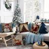 New Cartoon Retro Christmas Pillow Cover Linen Living Room Cushion Pillow Cover