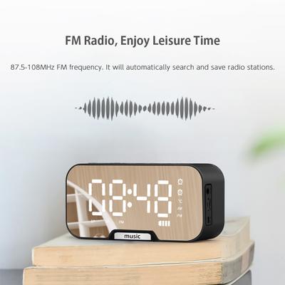 Digital Mirror Surface Alarm Clock with BT Speaker & FM Radio & Temperature Display Dual Alarms