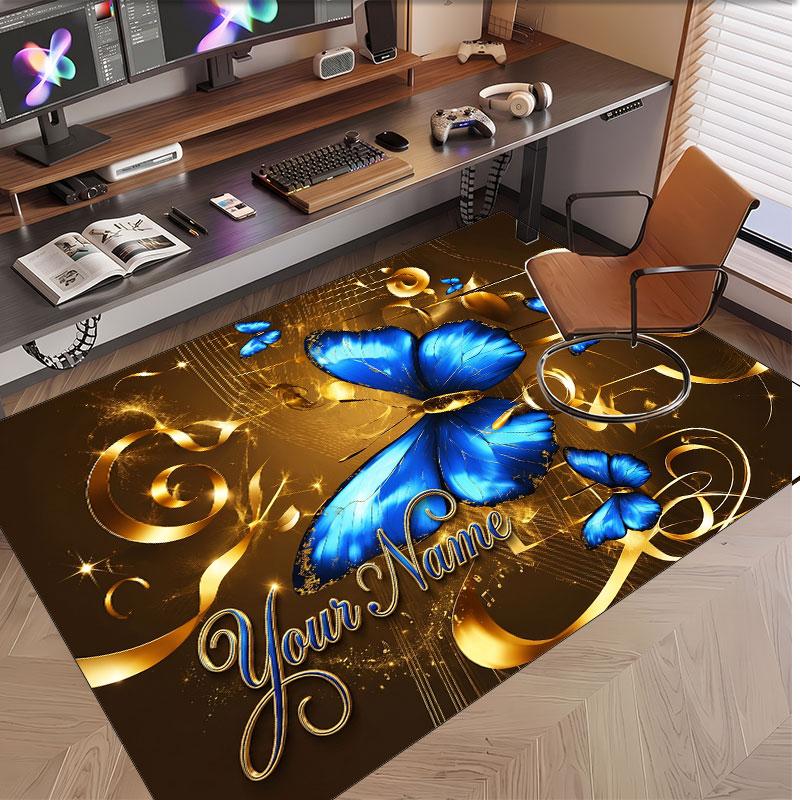 Butterfly Theme Soft Crystal Velvet Rug Custom Name & Text Print Non Slip Floor Rug for Bedroom Living Room