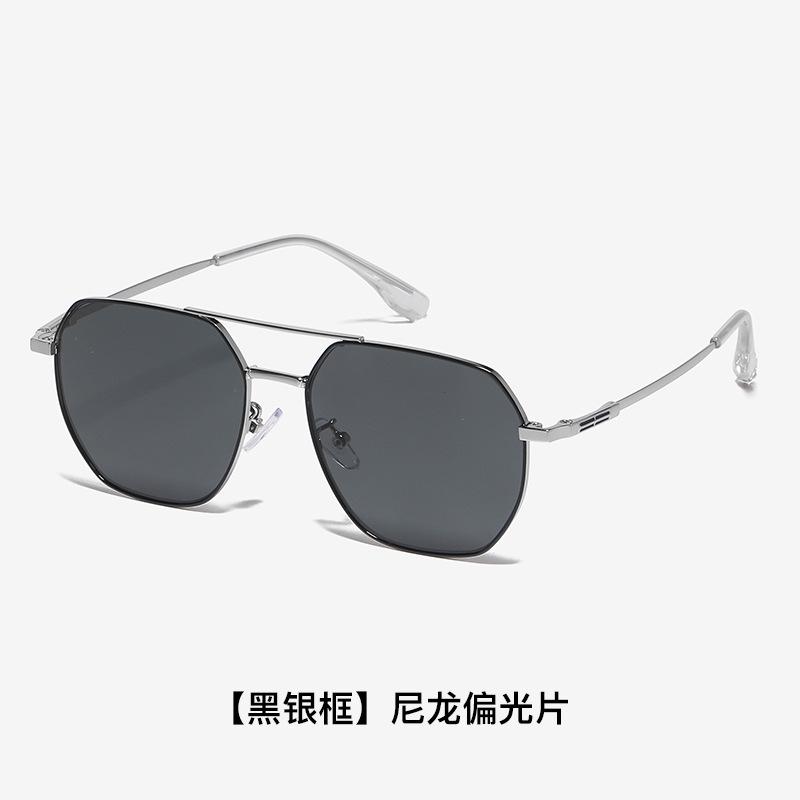 High-definition nylon polarized sunglasses for men, driving glasses, UV protection, anti-glare, sun protection, high-end sunglasses for women 72703-【Black and silver