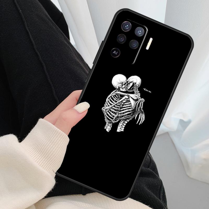 Skeleton Skull Kiss Case For Oppo A17 A57 A77 A40 A78 A54 A74 A94 A76 A16 A96 A18 A60 A80 A38 A58 A98 A15 A5 Pro