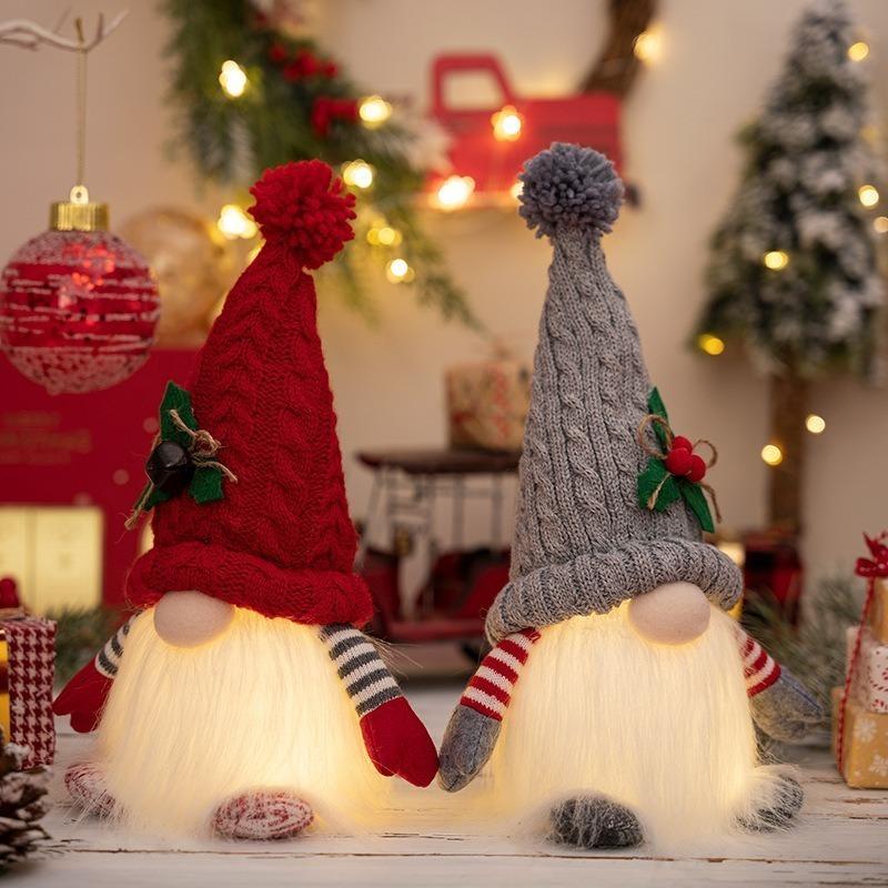 2025 Gnome 30cm Christmas Decorations Light Up Christmas Gnomes Plush Doll Ornaments Knited Elf Dwarf Gift Home Table Decoration