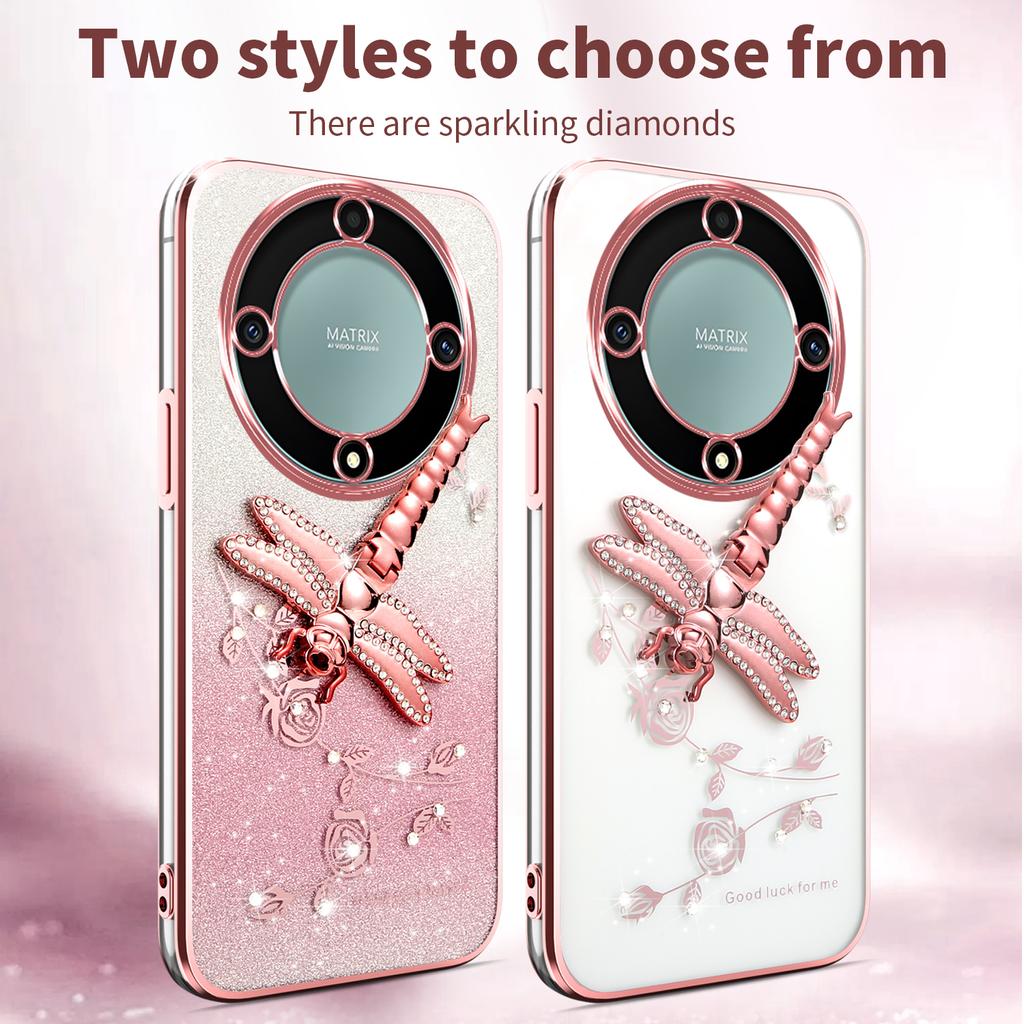 KADEM Case For Honor X40 5G/X9a 5G/Magic5 Lite 5G Dragonfly Kickstand TPU Flowers Glitter Phone Cover