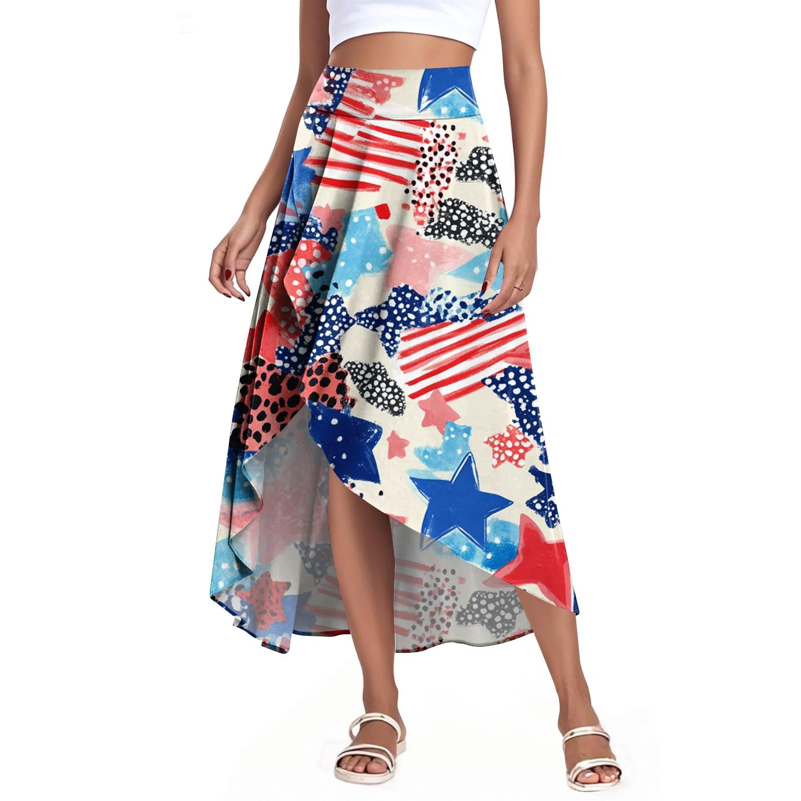 

Women s Fashion Casual Independence Day Printed Slit Ruffle High Waisted Fluttering Shorts Skirt S