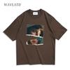 WAVLATII New Women Brown Summer T Shirts Female Oversized Casual Drop Sleeves Tees Lady White Short Sleeve Tops for Young WT2363