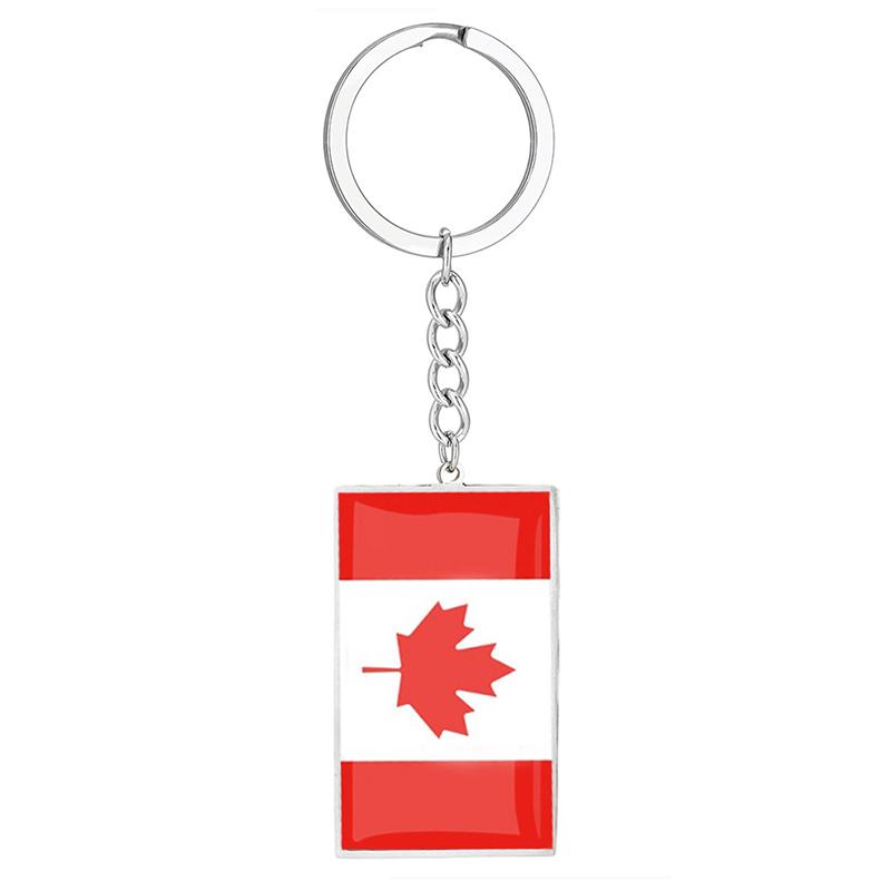 Stainless Steel Epoxy Canada Australia Flag Keychains Rectangle National Flag Pendant Car Key Chain