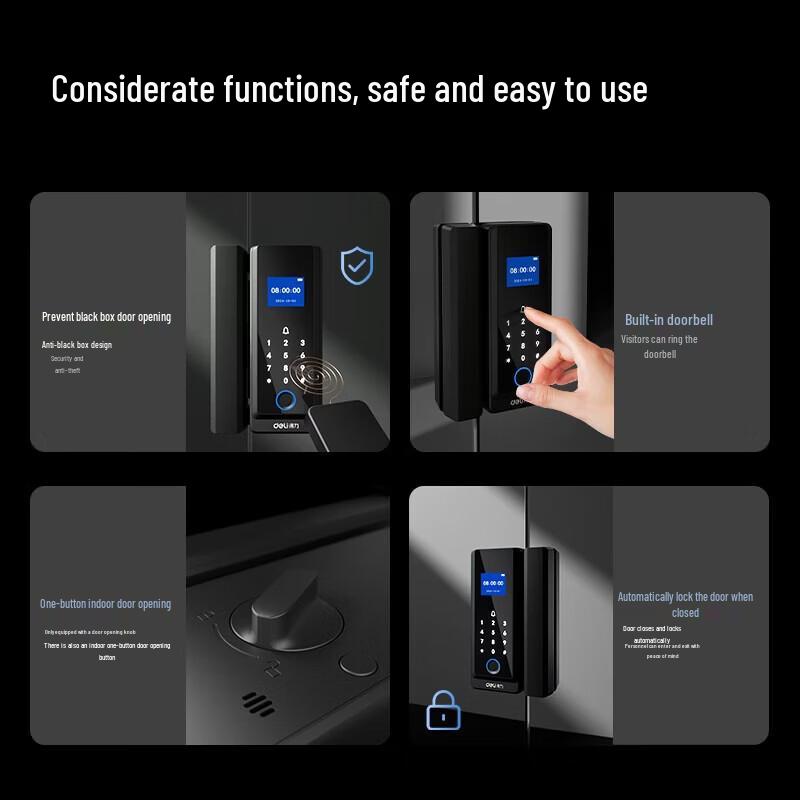 Deli AL210 Smart Glass Door Lock & Time Attendance System CN plug (adapter included)
