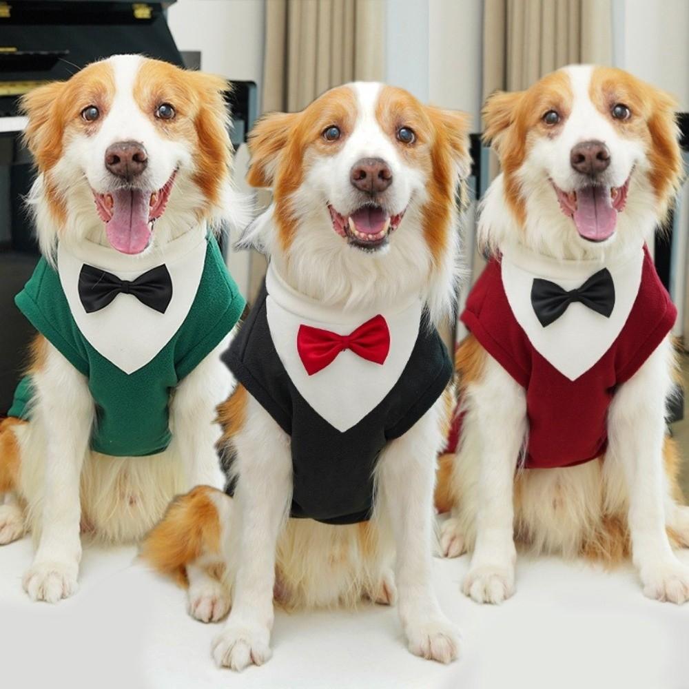 Large Dogs Bowtie Design Dog Tuxedo Blazer Vest Formal Style Dog Sweater Winter Warm Pet Dress Wedding Event
