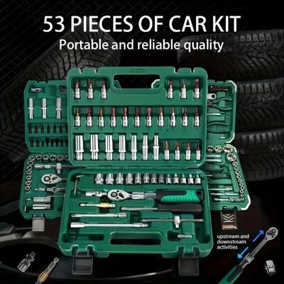 53Pcs Socket Wrench Set Extension Rod Multi-function Ratchet Spanner Wrench Set Car Motorcycle Repair Hand Tool Set