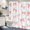 1Pc Pink Polka Dot Shower Curtain With Bow Pattern, Polyester Fabric, Machine Washable, Suitable For Bathroom Dcor.