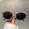 New Cat Eye Sunglasses for Women Stylish Vintage Rhinestones Oval Shades Ins Trendy Luxury Brand Design Lady Eyewear